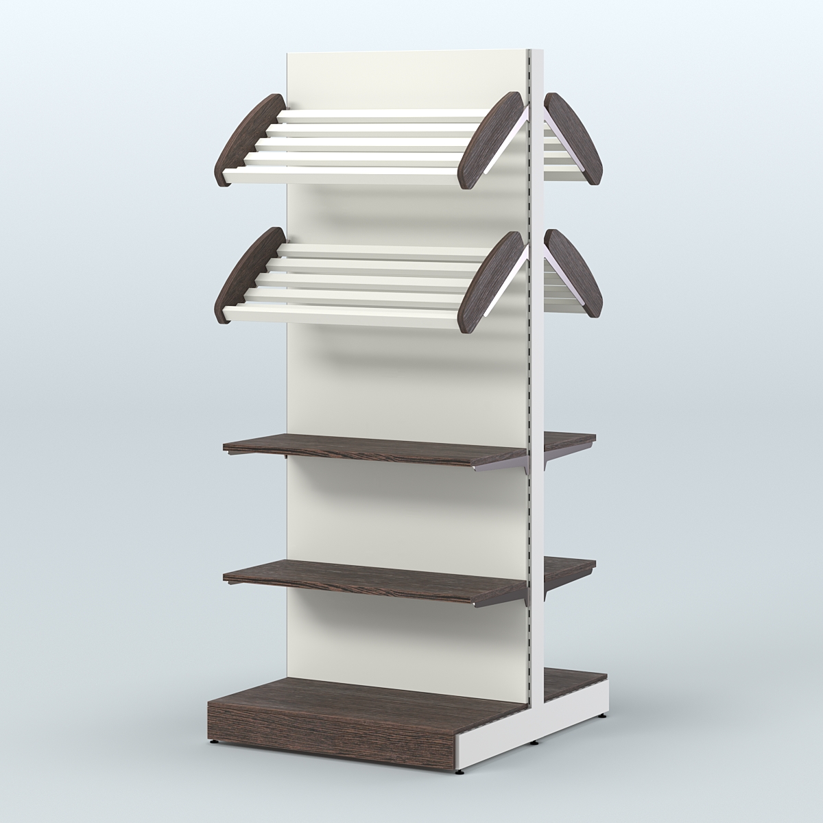 Высокий обзорный островной стеллаж для хлеба и выпечки СХОВ-05 Дуб Венге + Белый