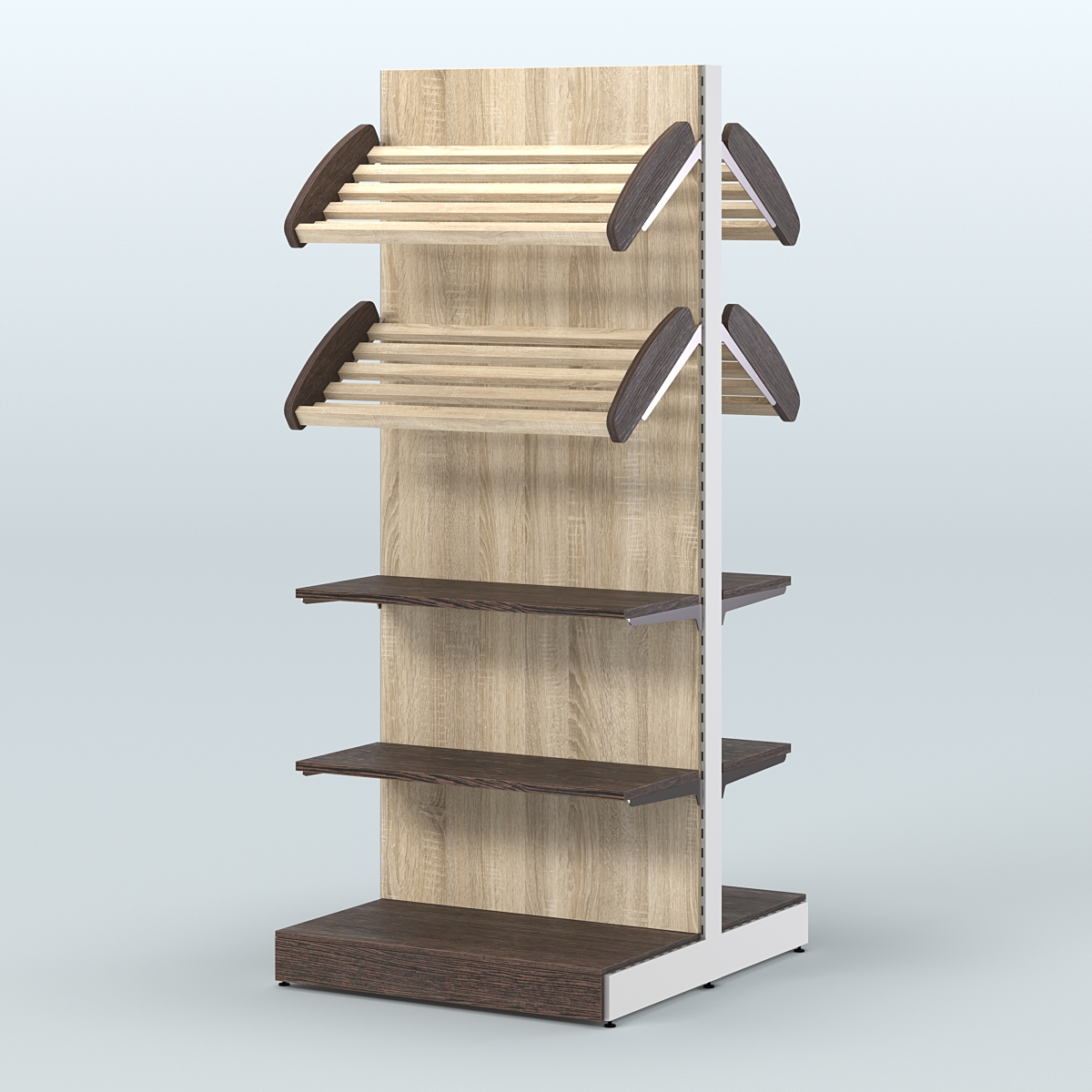 Высокий обзорный островной стеллаж для хлеба и выпечки СХОВ-05 Дуб Венге + Дуб Сонома