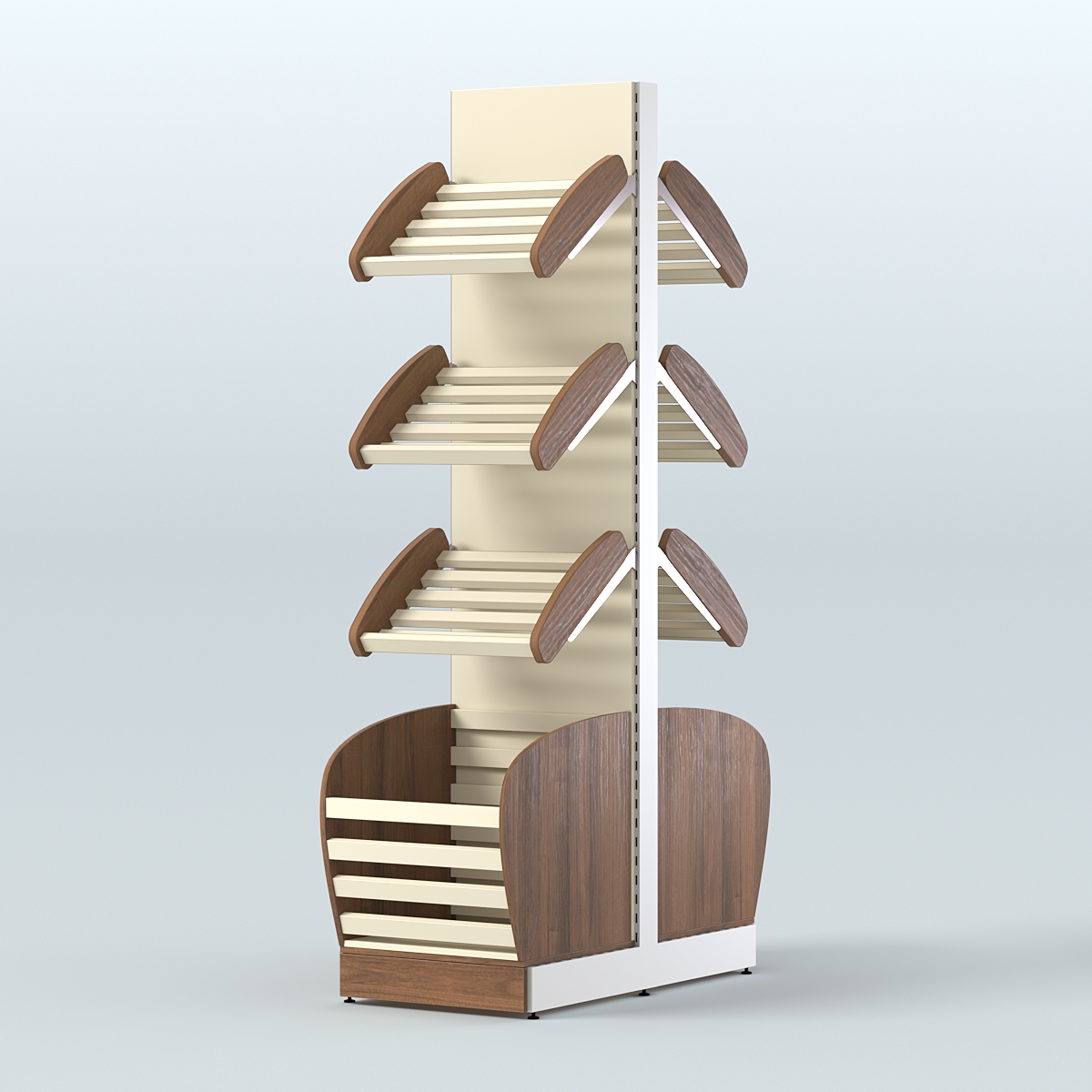 Высокий островной стеллаж с малыми корзинами для хлеба и выпечки СХОВН-02 Орех + Крем Вайс