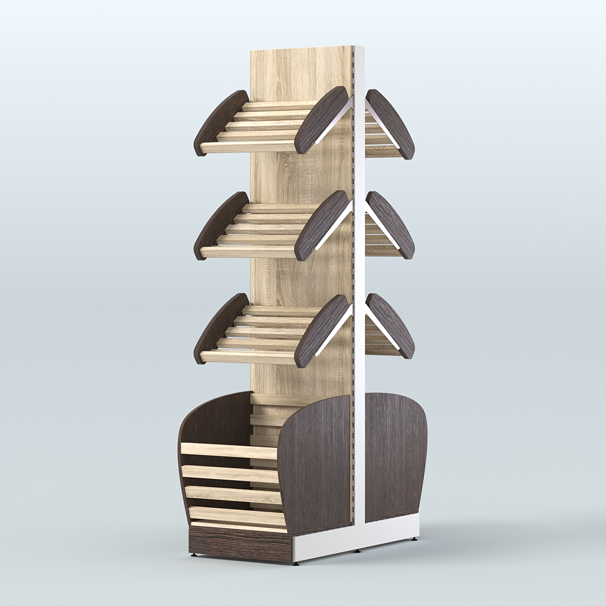 Высокий островной стеллаж с малыми корзинами для хлеба и выпечки СХОВН-02 Дуб Венге + Дуб Сонома