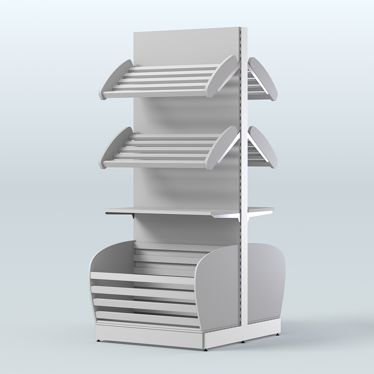 Большой островной стеллаж с полками и корзинами для хлеба и выпечки СХОВН-03 Серый