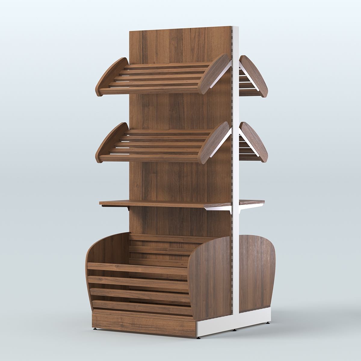 Большой островной стеллаж с полками и корзинами для хлеба и выпечки СХОВН-03 Орех