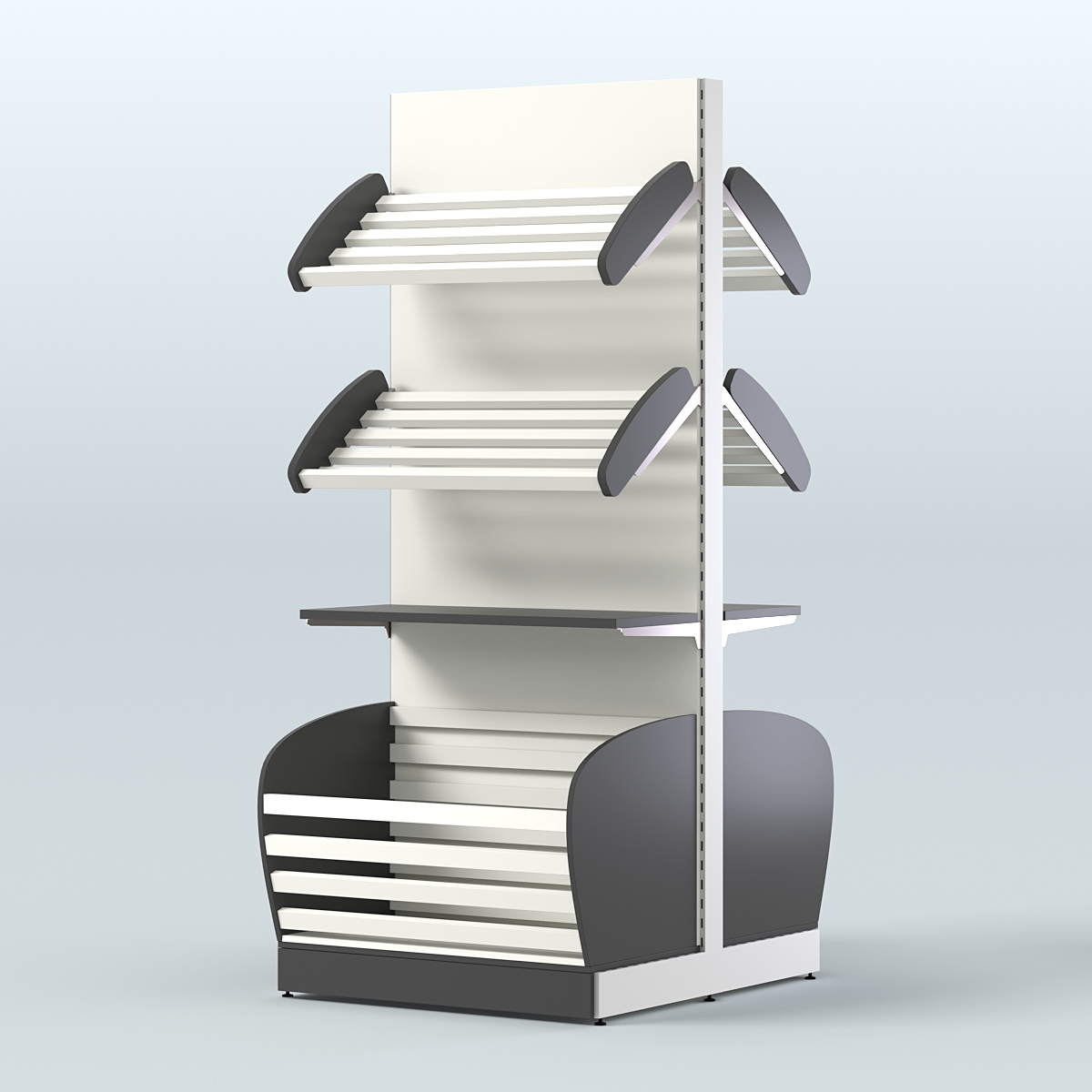 Большой островной стеллаж с полками и корзинами для хлеба и выпечки СХОВН-03 Черный и Белый