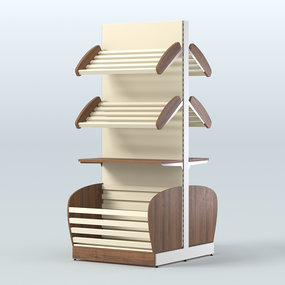 Большой островной стеллаж с полками и корзинами для хлеба и выпечки СХОВН-03 Орех + Крем Вайс