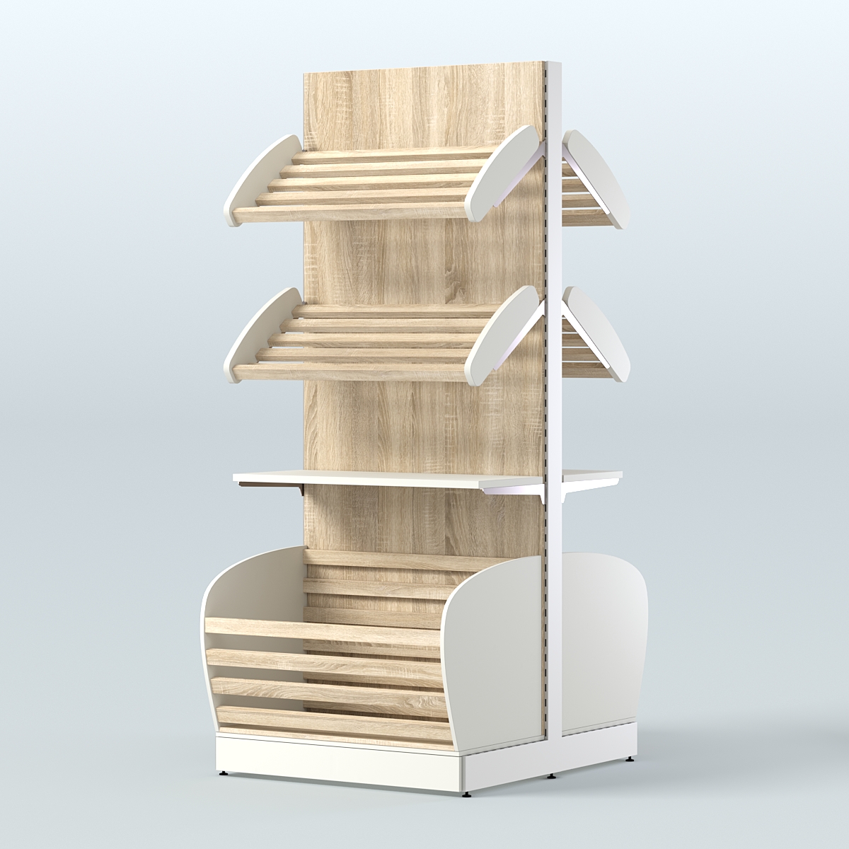 Большой островной стеллаж с полками и корзинами для хлеба и выпечки СХОВН-03 Белый + Дуб Сонома