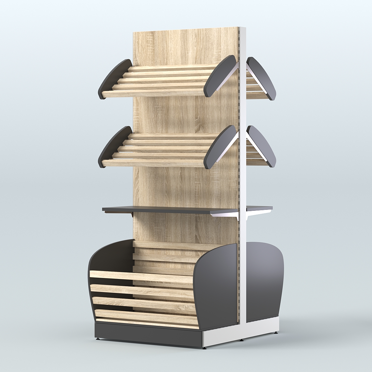 Большой островной стеллаж с полками и корзинами для хлеба и выпечки СХОВН-03 Черный + Дуб Сонома