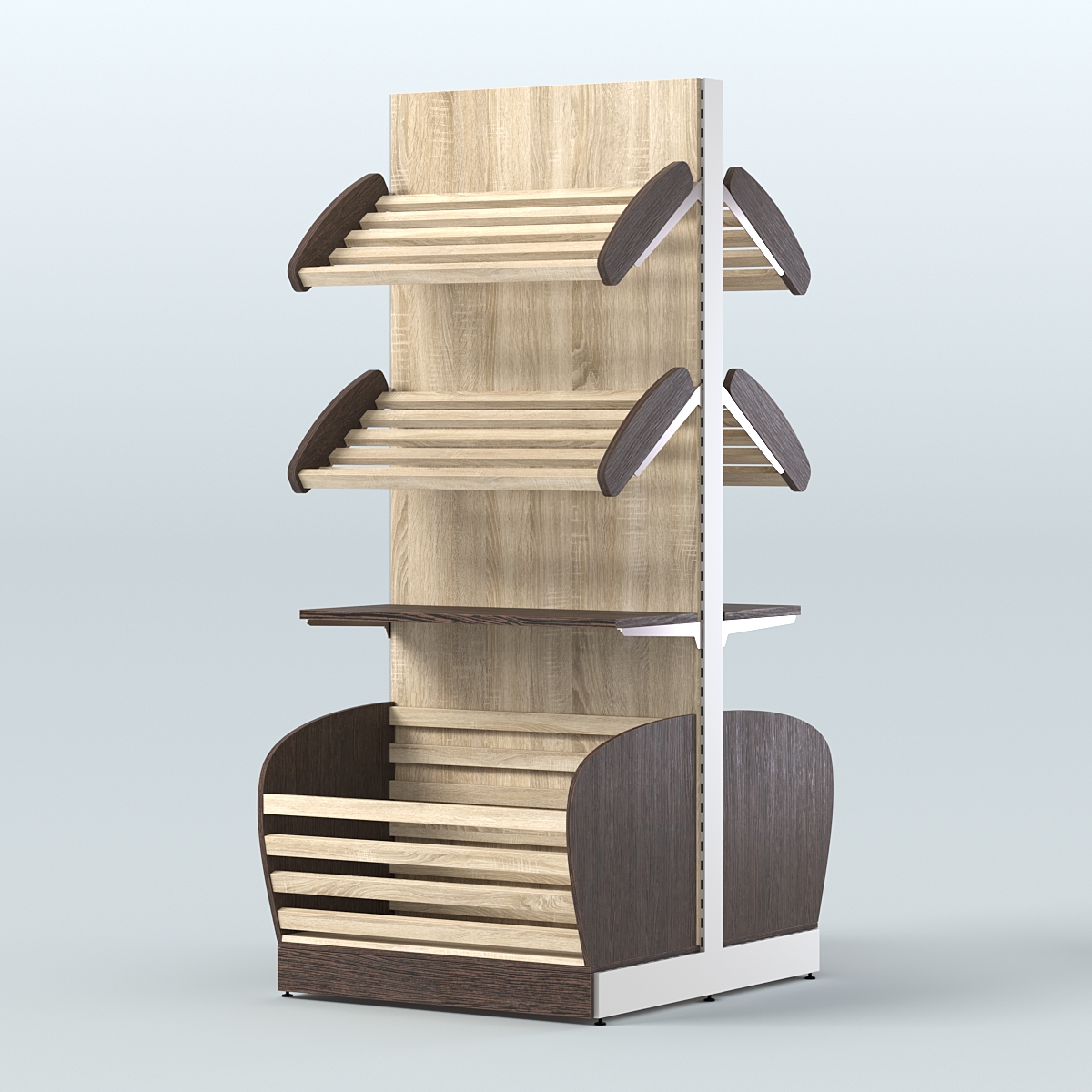 Большой островной стеллаж с полками и корзинами для хлеба и выпечки СХОВН-03 Дуб Венге + Дуб Сонома