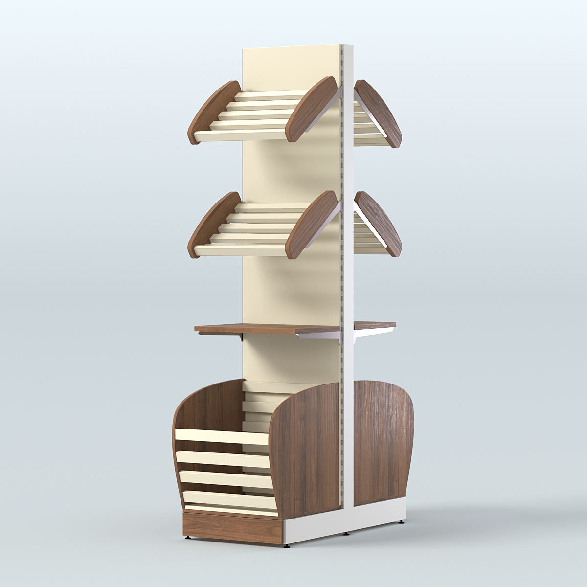 Малый островной стеллаж с полками и корзинами для хлеба и выпечки СХОВН-04 Орех + Крем Вайс