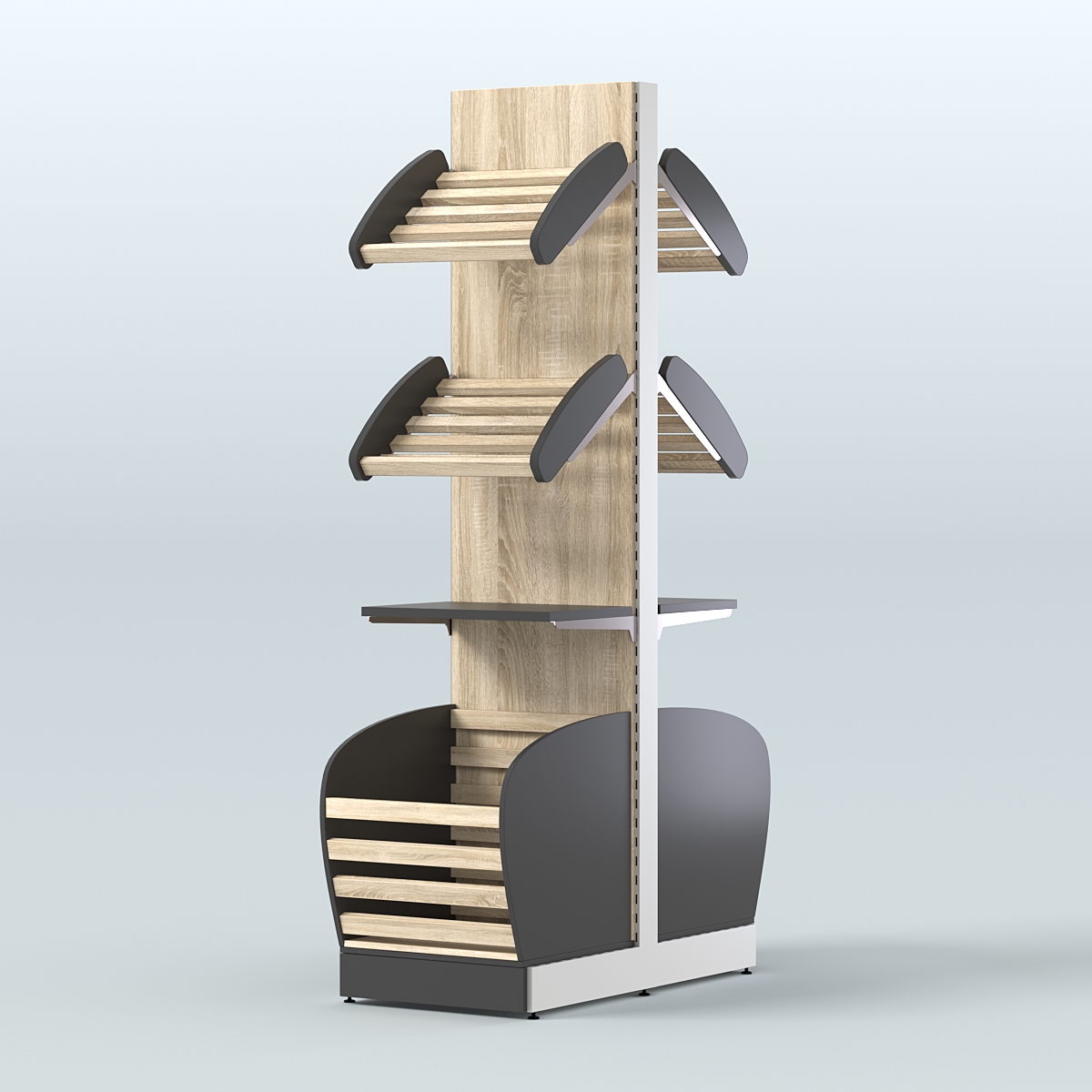 Малый островной стеллаж с полками и корзинами для хлеба и выпечки СХОВН-04 Черный + Дуб Сонома