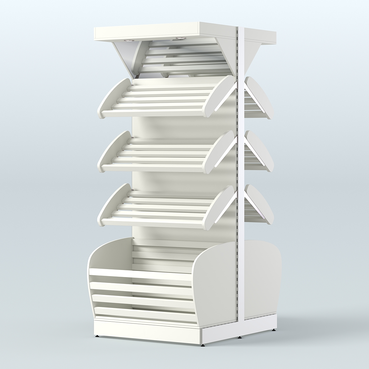 Объемный островной стеллаж для хлеба и выпечки с накопителем и фризом СХОВНФ-01 Белый