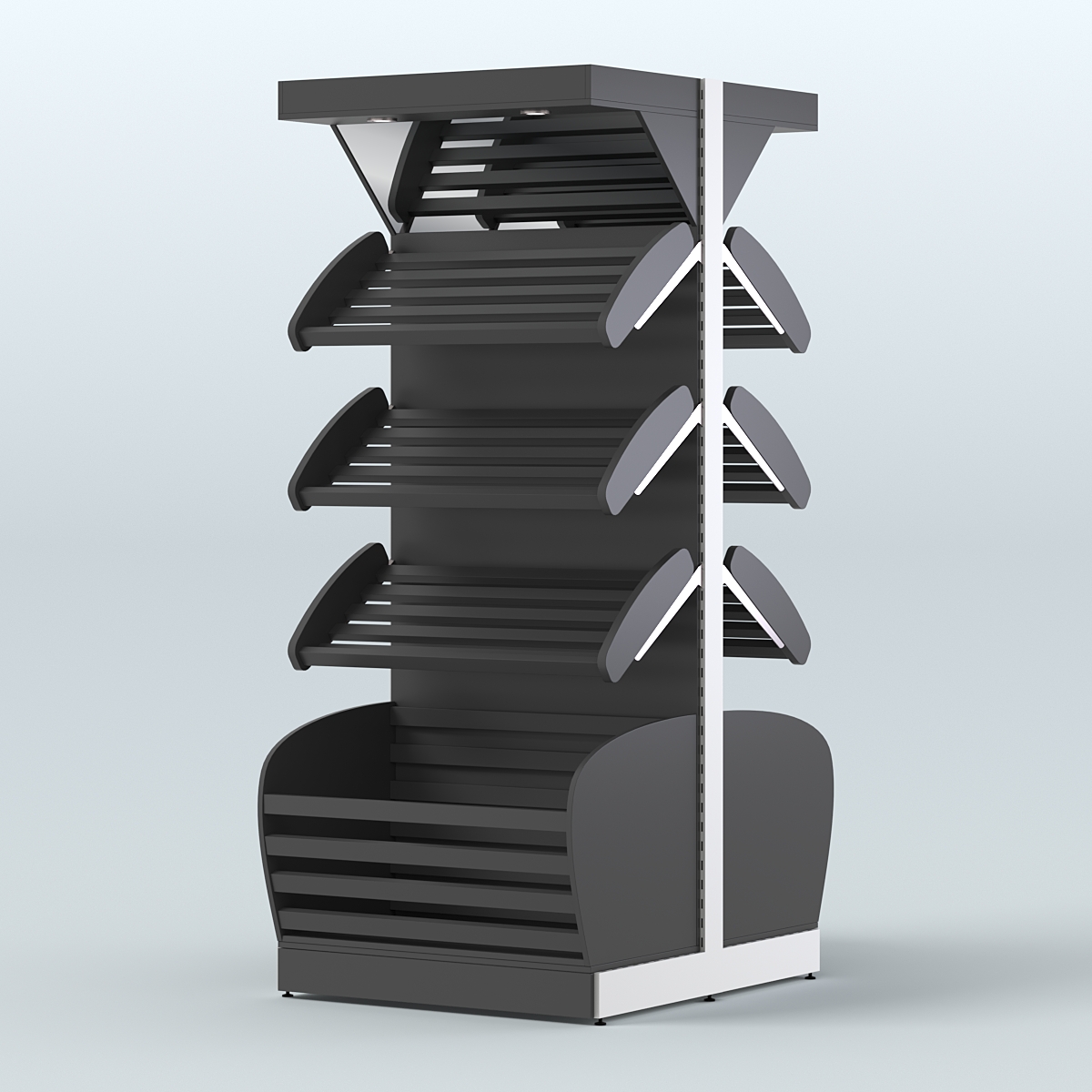 Объемный островной стеллаж для хлеба и выпечки с накопителем и фризом СХОВНФ-01 Черный