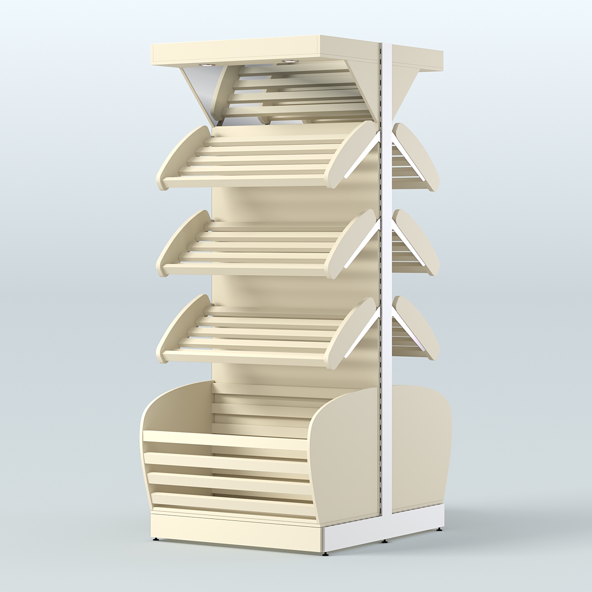 Объемный островной стеллаж для хлеба и выпечки с накопителем и фризом СХОВНФ-01 Крем Вайс