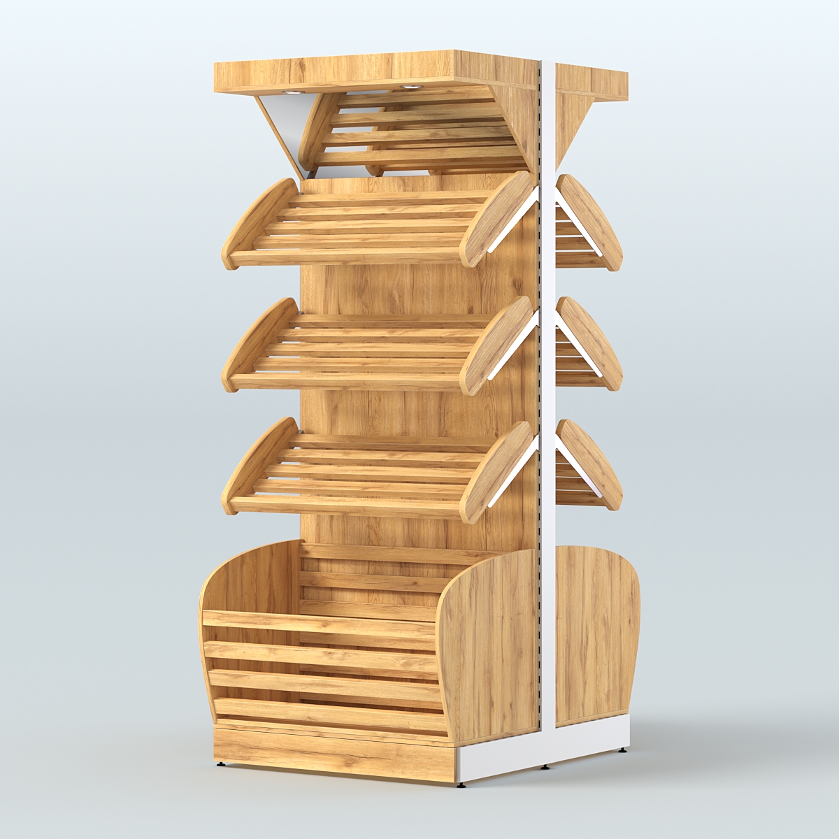 Объемный островной стеллаж для хлеба и выпечки с накопителем и фризом СХОВНФ-01 Дуб Золотистый