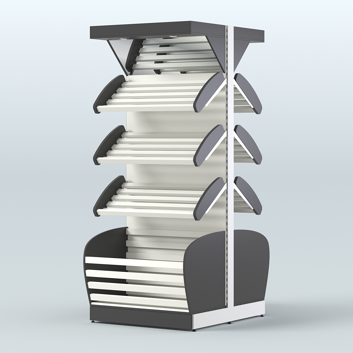 Объемный островной стеллаж для хлеба и выпечки с накопителем и фризом СХОВНФ-01 Черный и Белый