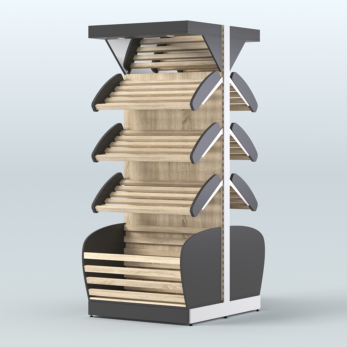 Объемный островной стеллаж для хлеба и выпечки с накопителем и фризом СХОВНФ-01 Черный + Дуб Сонома