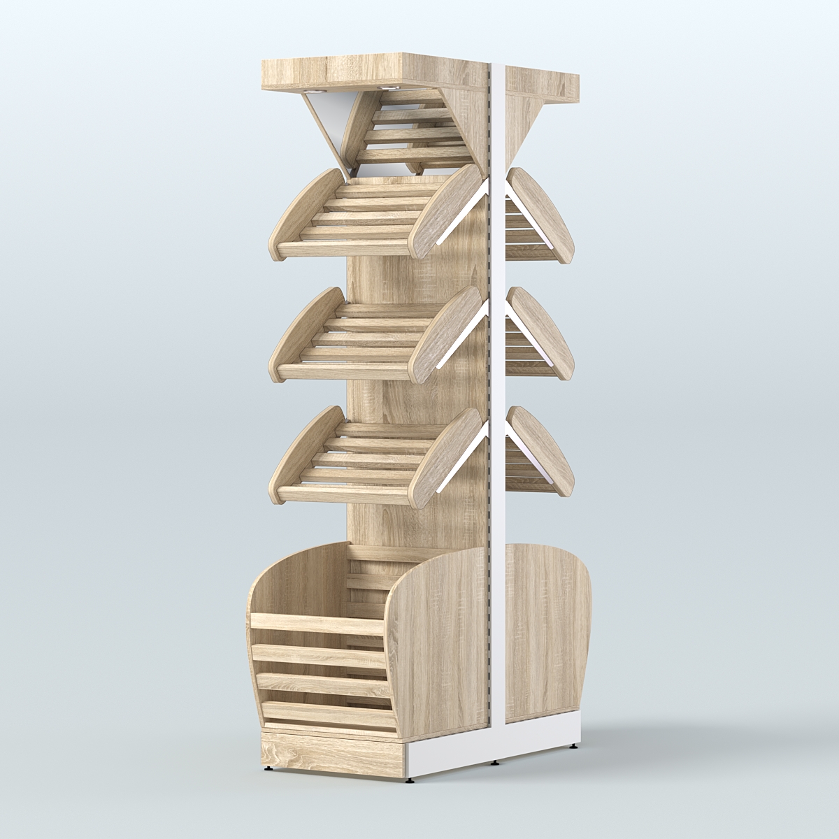 Вместительный островной стеллаж для хлеба и выпечки с накопителем и фризом СХОВНФ-02 Дуб сонома