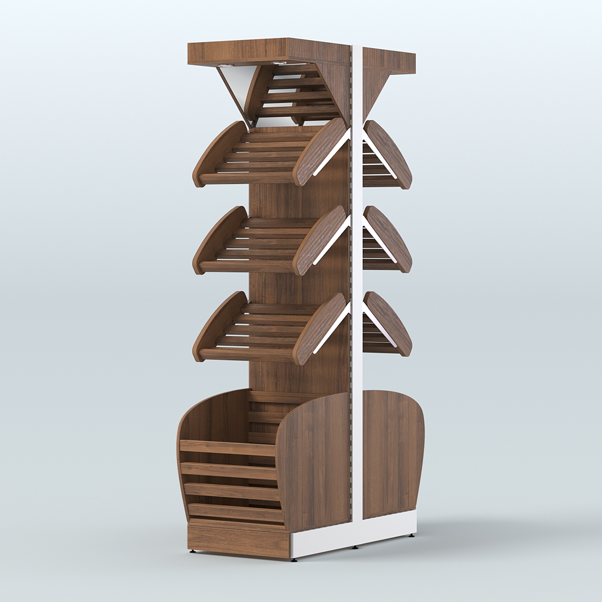 Вместительный островной стеллаж для хлеба и выпечки с накопителем и фризом СХОВНФ-02 Орех