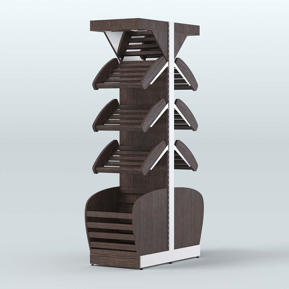 Вместительный островной стеллаж для хлеба и выпечки с накопителем и фризом СХОВНФ-02 Дуб Венге