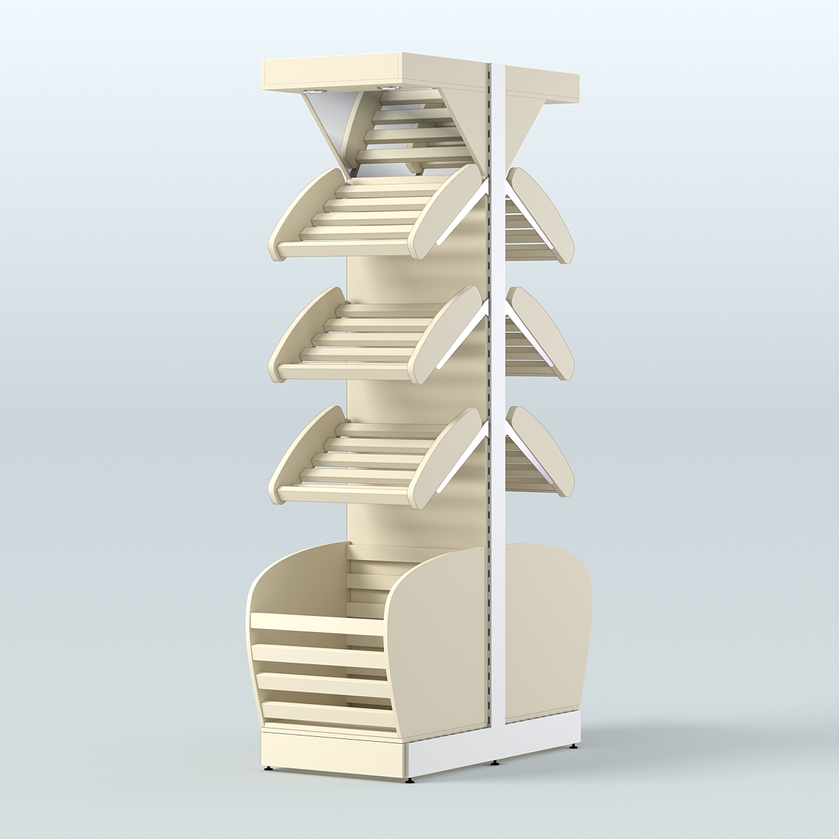 Вместительный островной стеллаж для хлеба и выпечки с накопителем и фризом СХОВНФ-02 Крем Вайс