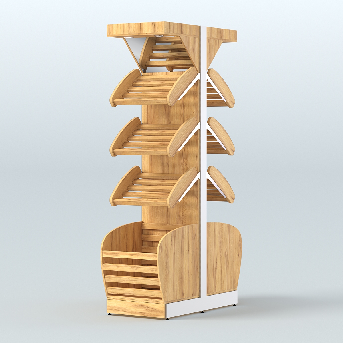 Вместительный островной стеллаж для хлеба и выпечки с накопителем и фризом СХОВНФ-02 Дуб Золотистый