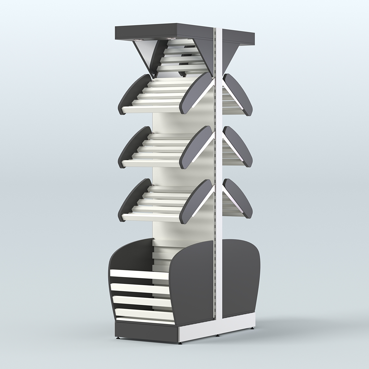 Вместительный островной стеллаж для хлеба и выпечки с накопителем и фризом СХОВНФ-02 Черный и Белый