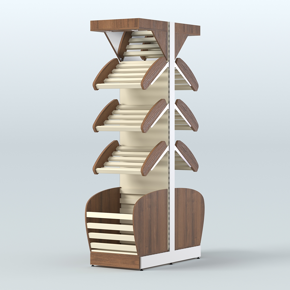 Вместительный островной стеллаж для хлеба и выпечки с накопителем и фризом СХОВНФ-02 Орех + Крем Вайс