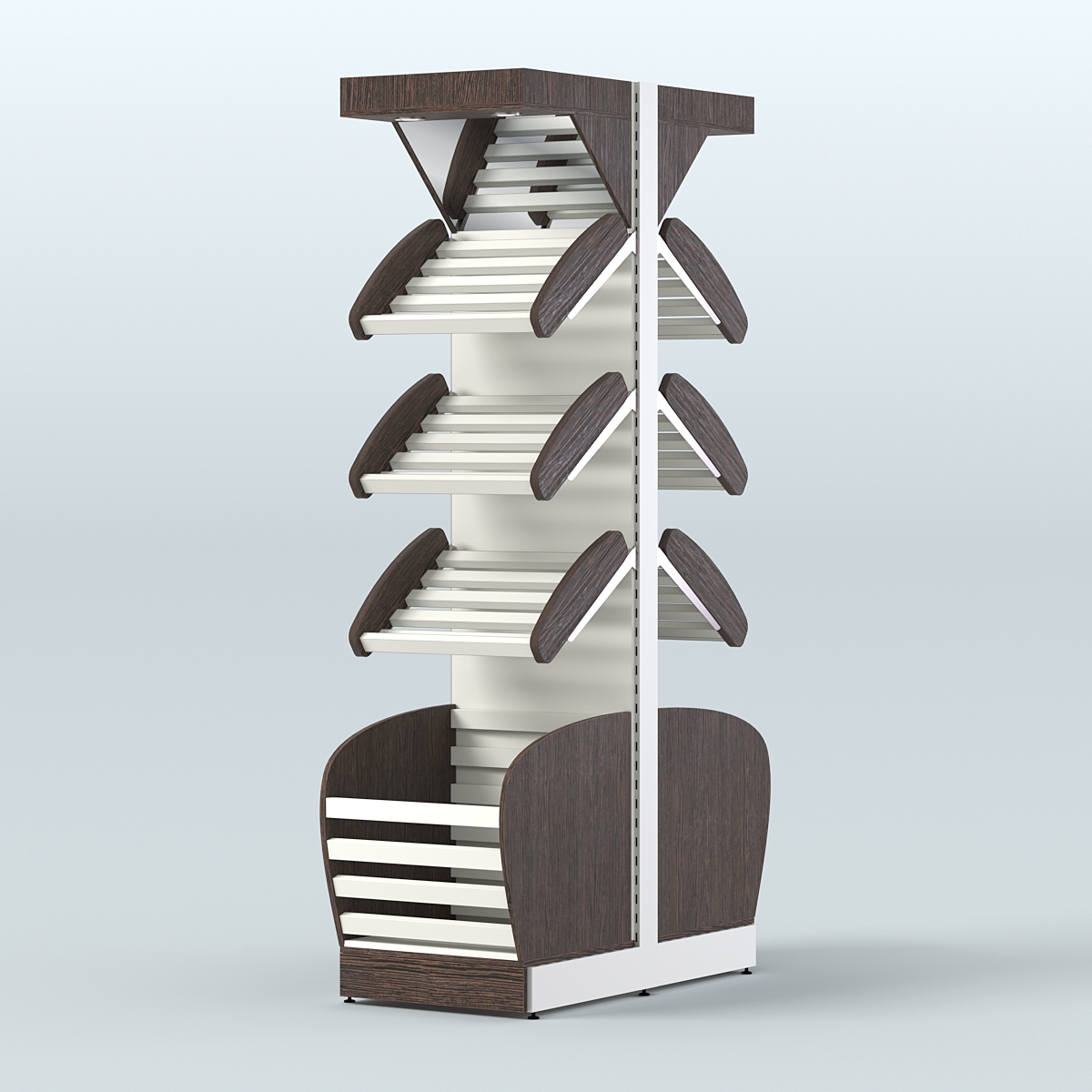 Вместительный островной стеллаж для хлеба и выпечки с накопителем и фризом СХОВНФ-02 Дуб Венге + Белый