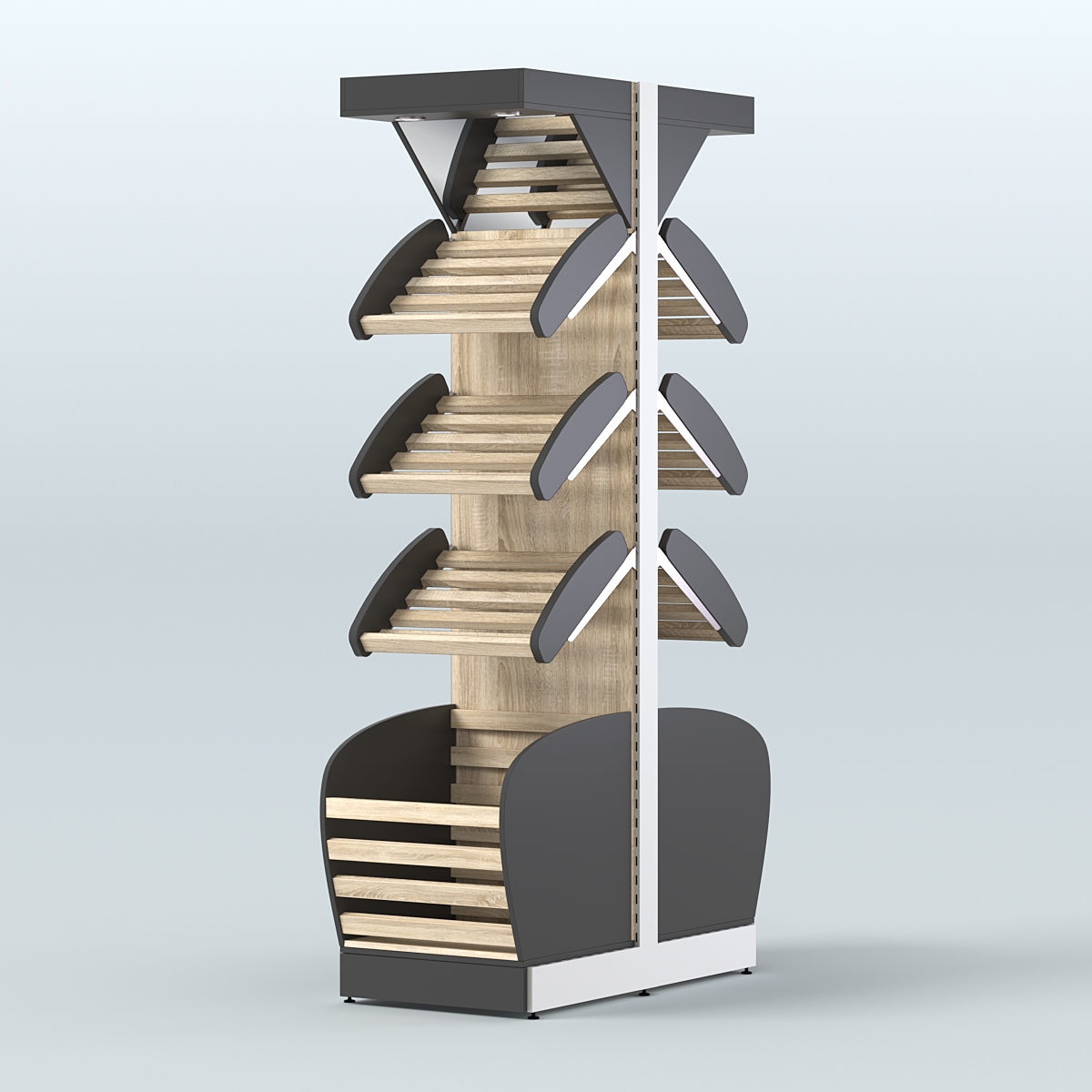 Вместительный островной стеллаж для хлеба и выпечки с накопителем и фризом СХОВНФ-02 Черный + Дуб Сонома