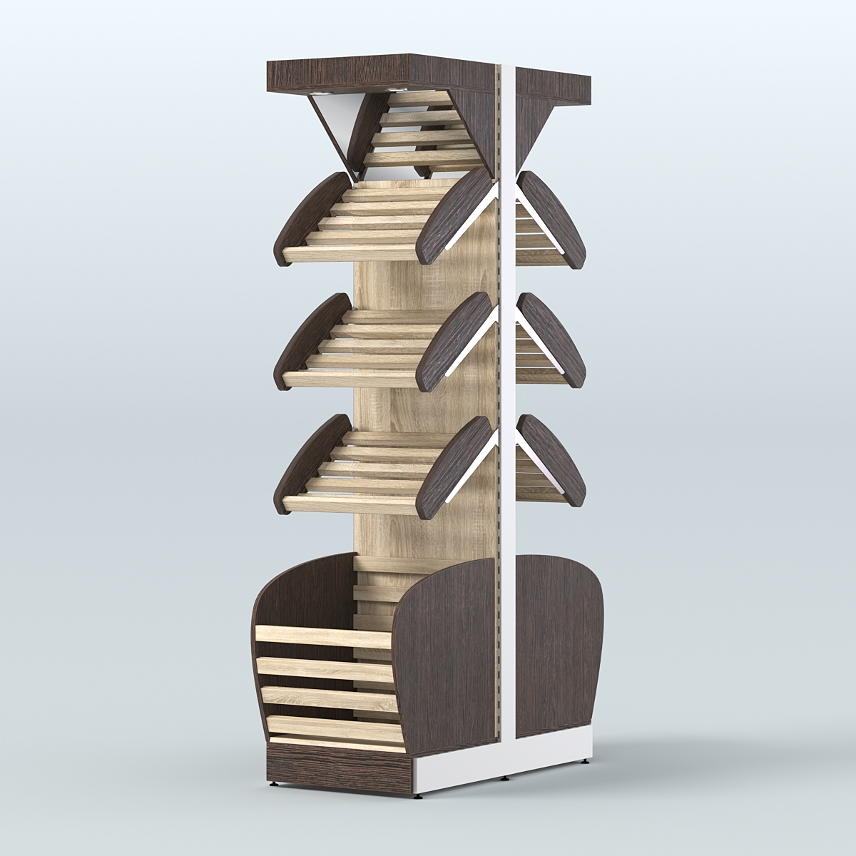 Вместительный островной стеллаж для хлеба и выпечки с накопителем и фризом СХОВНФ-02 Дуб Венге + Дуб Сонома