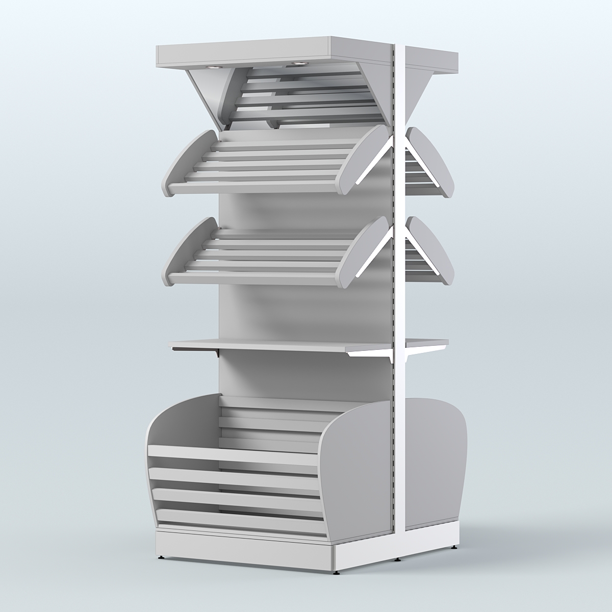 Высокий островной стеллаж в центр зала для хлеба и выпечки СХОВНФ-03 Серый