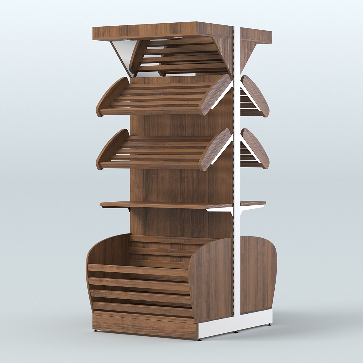 Высокий островной стеллаж в центр зала для хлеба и выпечки СХОВНФ-03 Орех