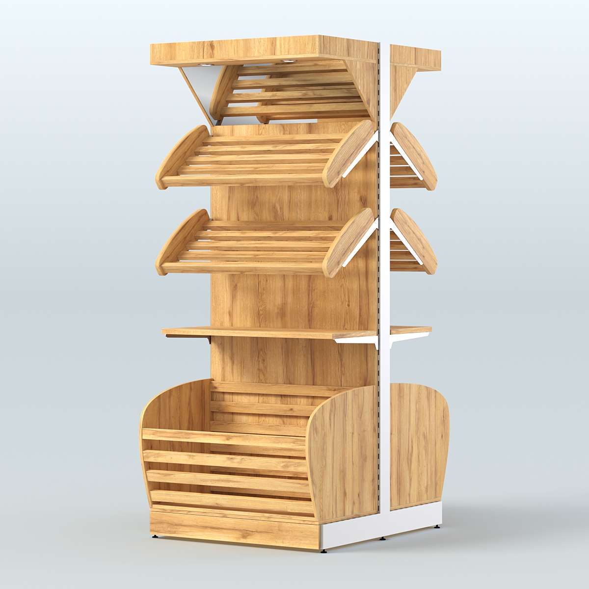 Высокий островной стеллаж в центр зала для хлеба и выпечки СХОВНФ-03 Дуб Золотистый