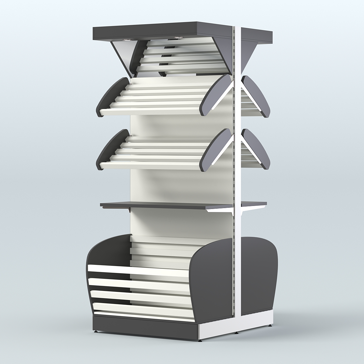 Высокий островной стеллаж в центр зала для хлеба и выпечки СХОВНФ-03 Черный и Белый