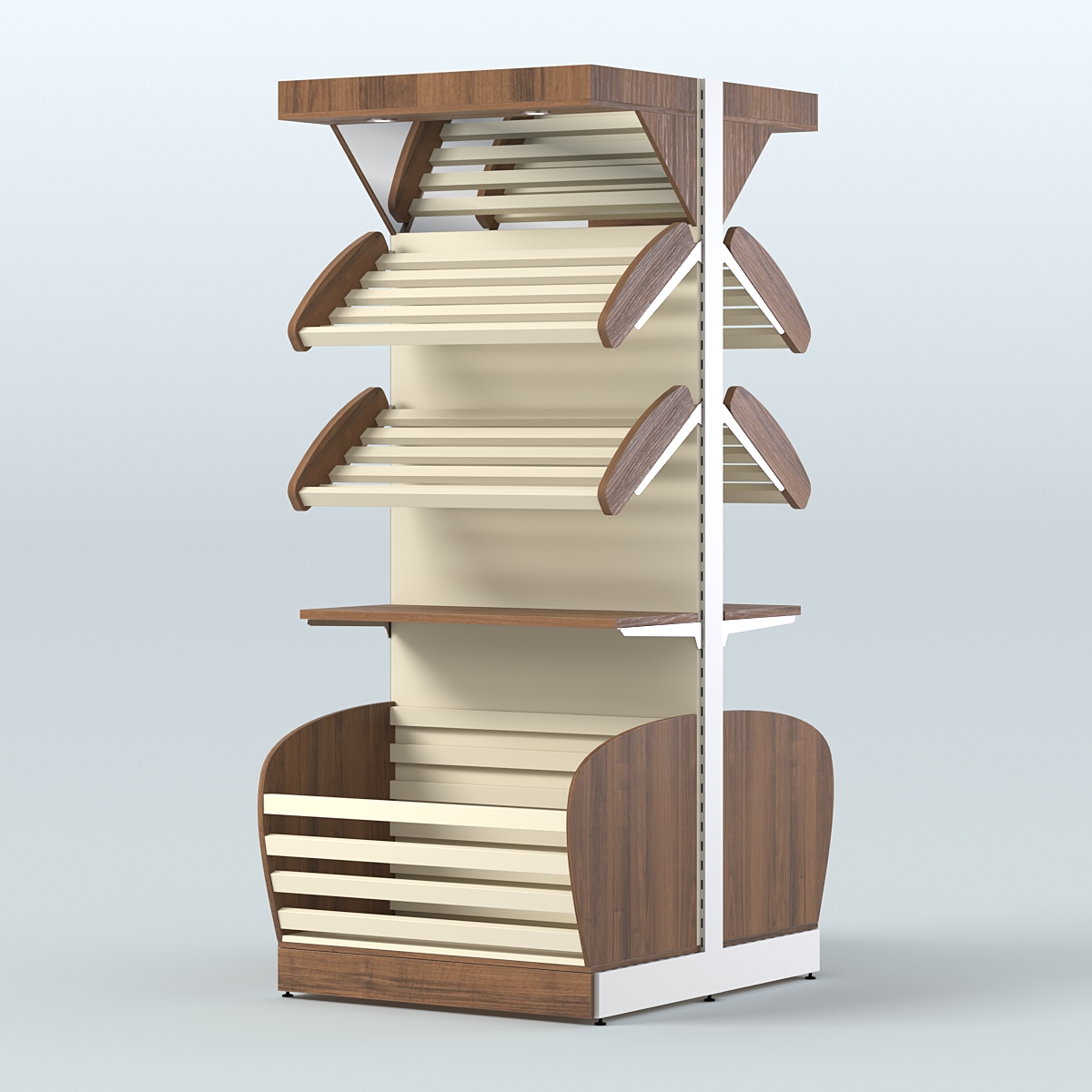 Высокий островной стеллаж в центр зала для хлеба и выпечки СХОВНФ-03 Орех + Крем Вайс