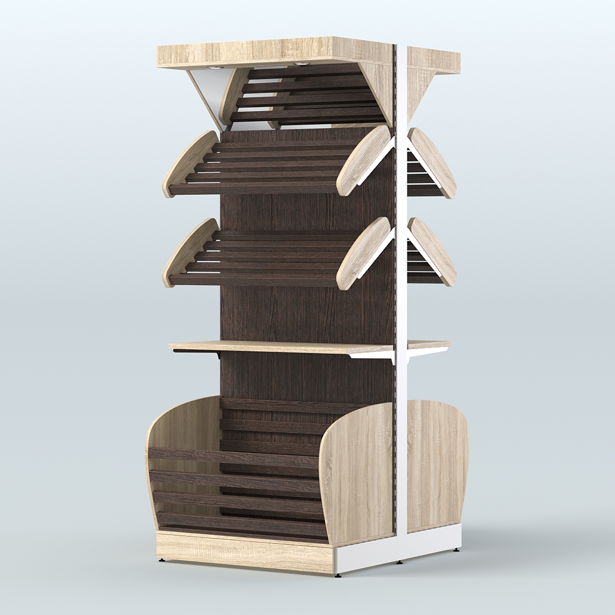 Высокий островной стеллаж в центр зала для хлеба и выпечки СХОВНФ-03 Дуб Сонома + Дуб Венге