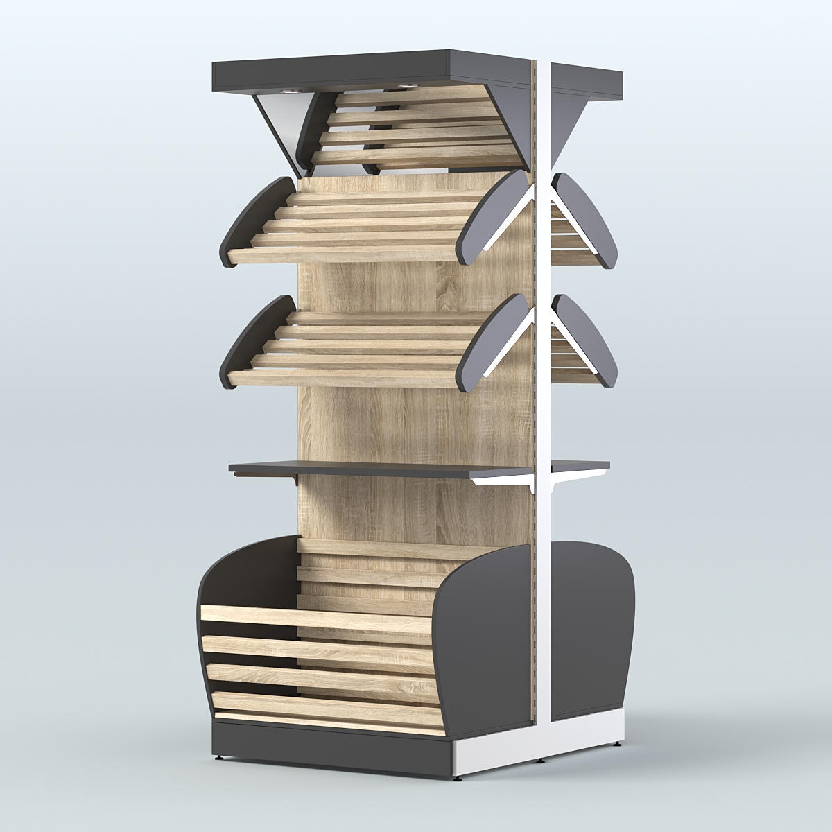 Высокий островной стеллаж в центр зала для хлеба и выпечки СХОВНФ-03 Черный + Дуб Сонома