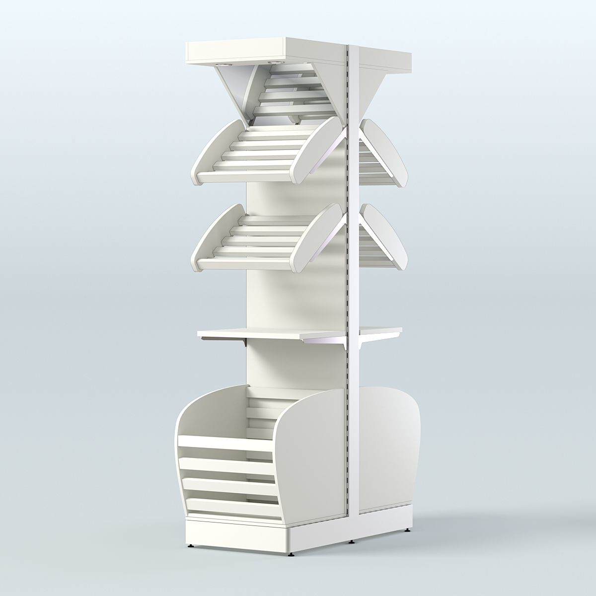 Узкий островной стеллаж в центр зала для хлеба и выпечки с накопителем и фризом СХОВНФ-04 Белый