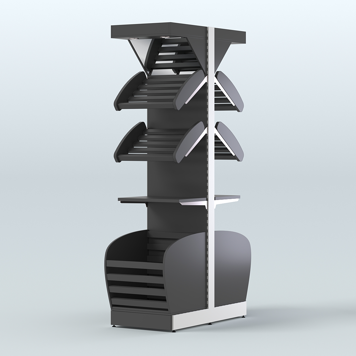 Узкий островной стеллаж в центр зала для хлеба и выпечки с накопителем и фризом СХОВНФ-04 Черный