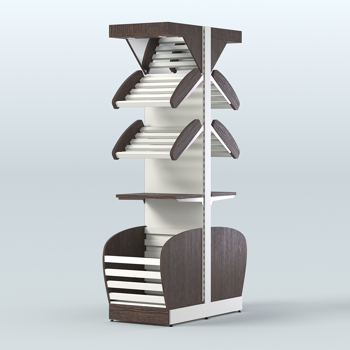 Узкий островной стеллаж в центр зала для хлеба и выпечки с накопителем и фризом СХОВНФ-04 Черный и Белый