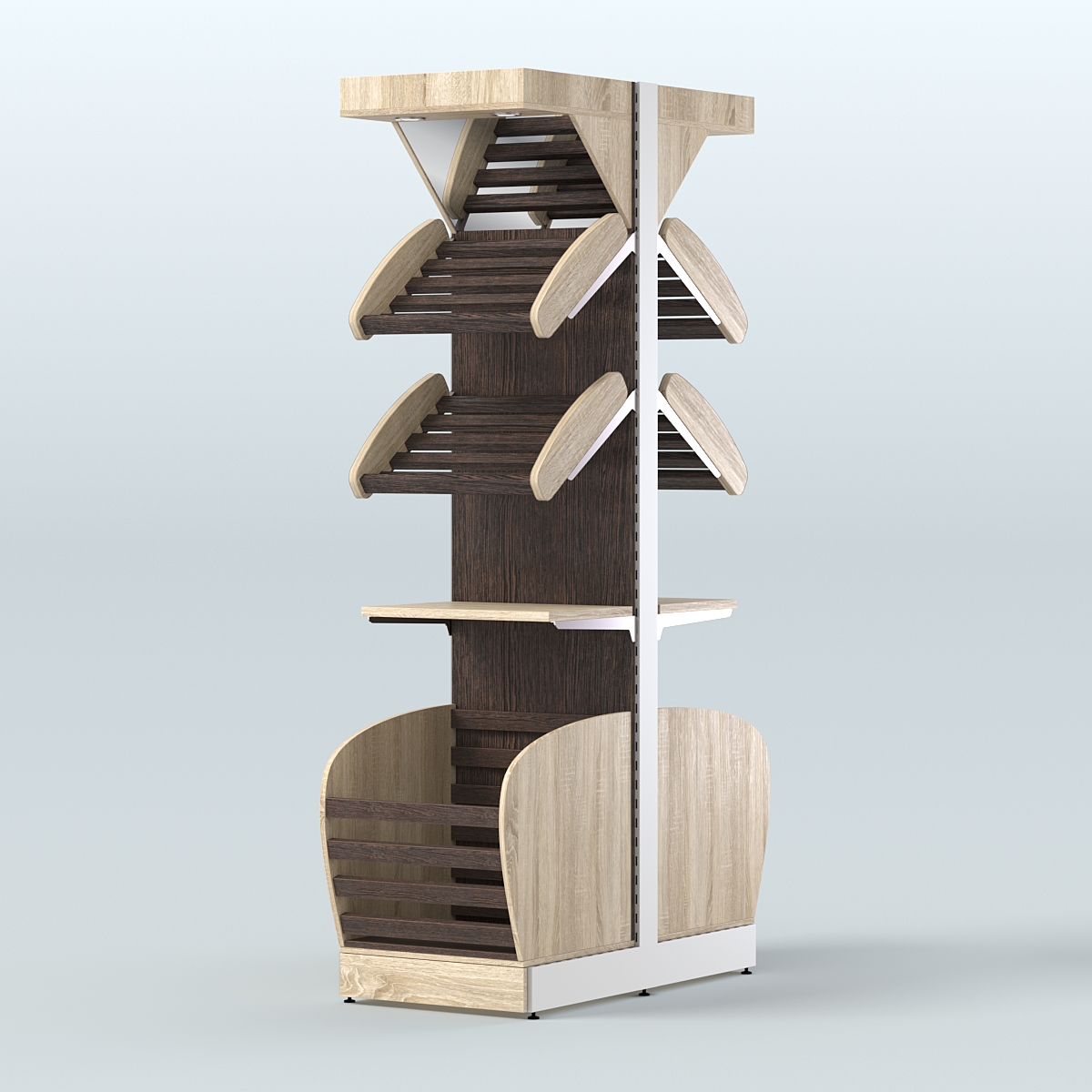 Узкий островной стеллаж в центр зала для хлеба и выпечки с накопителем и фризом СХОВНФ-04 Дуб Сонома + Дуб Венге