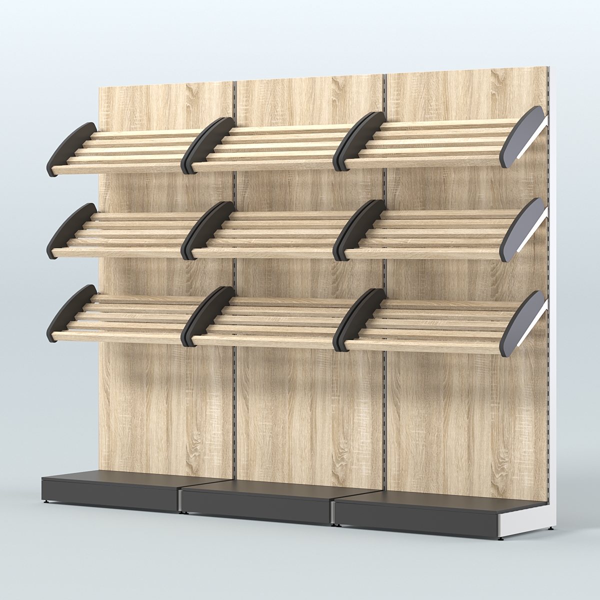 Стеллаж для хлеба и выпечки с тремя наклонными полками трех-секционный СХНП-03 Черный + Дуб Сонома