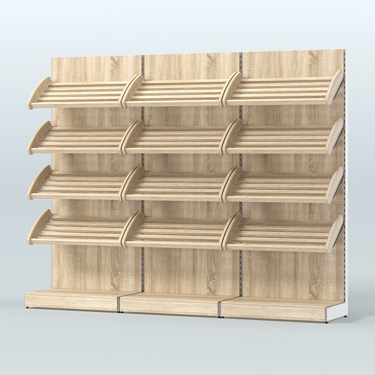 Стеллаж для хлеба и выпечки с четырьмя наклонными полками трех-секционный СХНП-04 Дуб Сонома