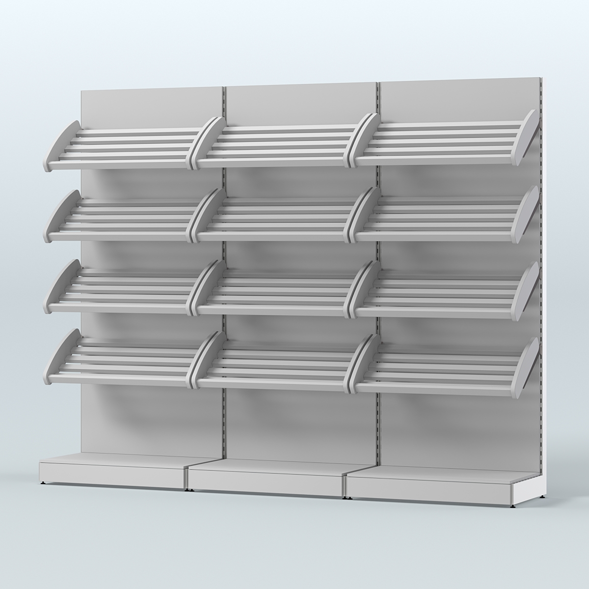 Стеллаж для хлеба и выпечки с четырьмя наклонными полками трех-секционный СХНП-04 Серый