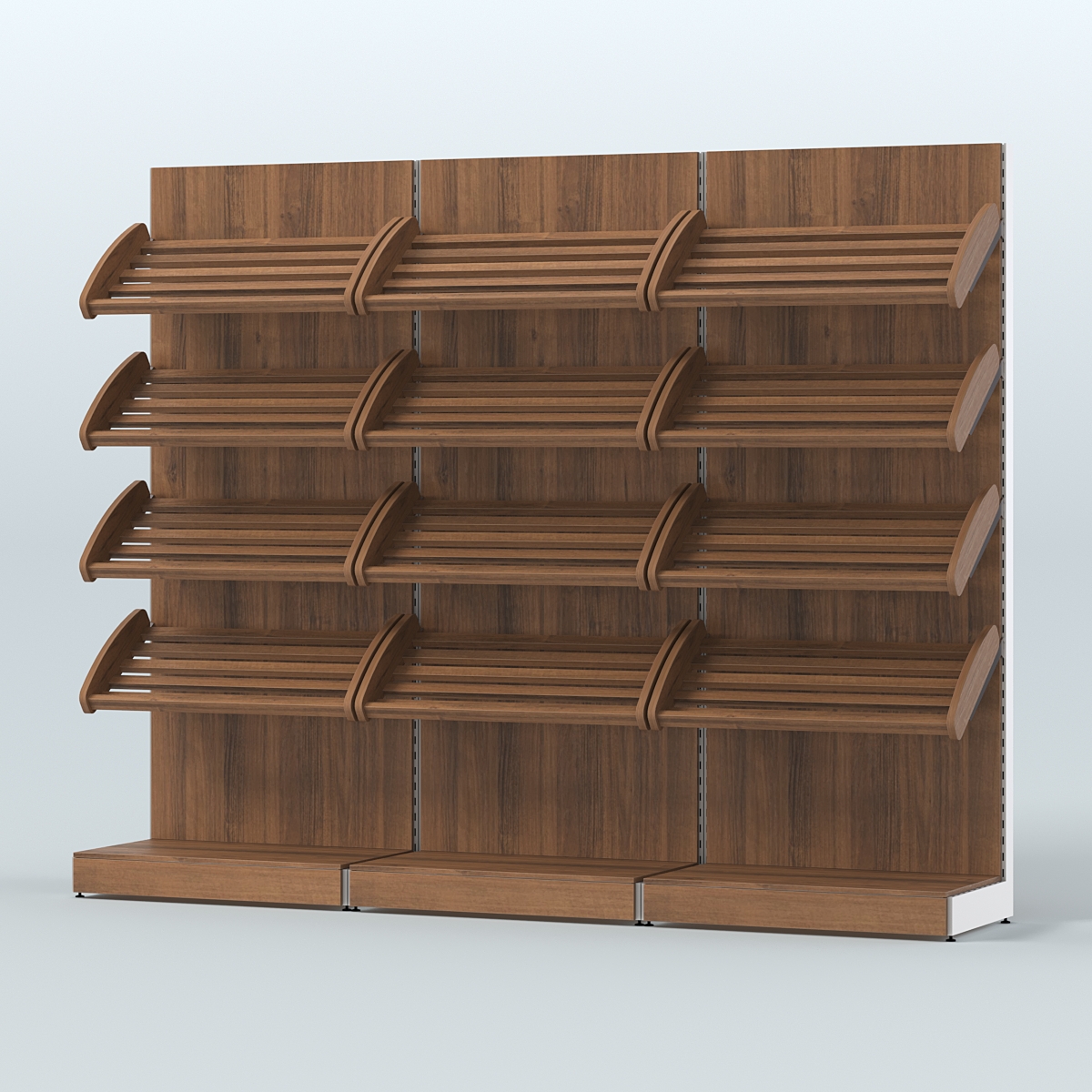 Стеллаж для хлеба и выпечки с четырьмя наклонными полками трех-секционный СХНП-04 Орех