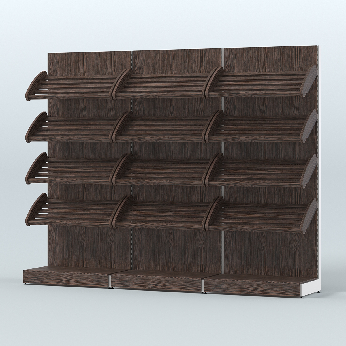 Стеллаж для хлеба и выпечки с четырьмя наклонными полками трех-секционный СХНП-04 Дуб Венге