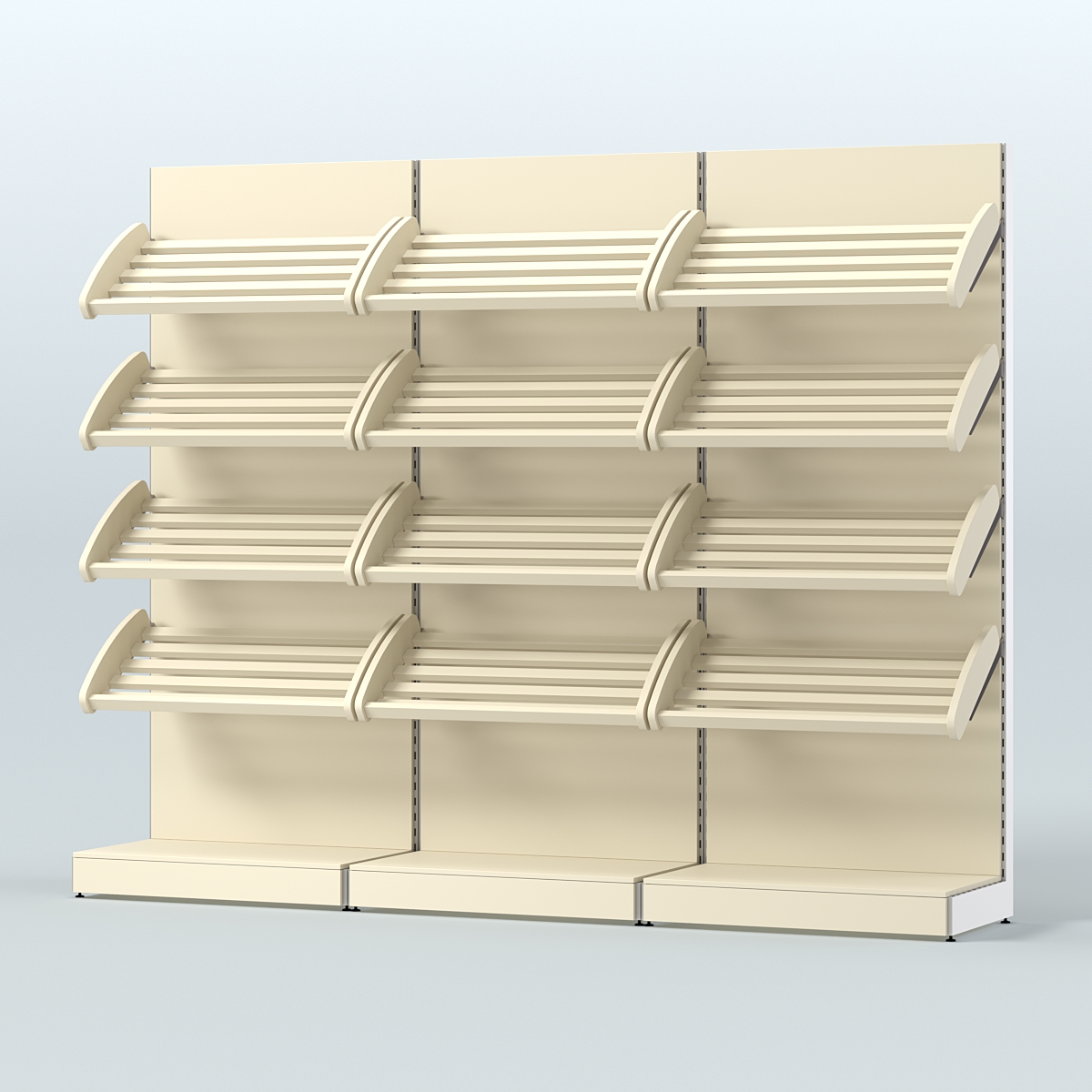 Стеллаж для хлеба и выпечки с четырьмя наклонными полками трех-секционный СХНП-04 Крем Вайс