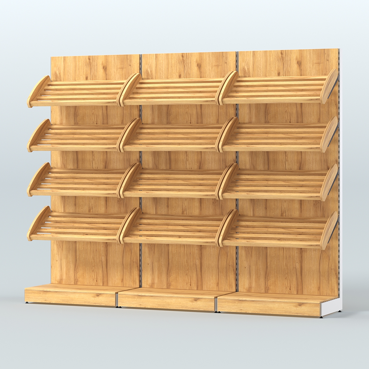 Стеллаж для хлеба и выпечки с четырьмя наклонными полками трех-секционный СХНП-04 Дуб Золотистый