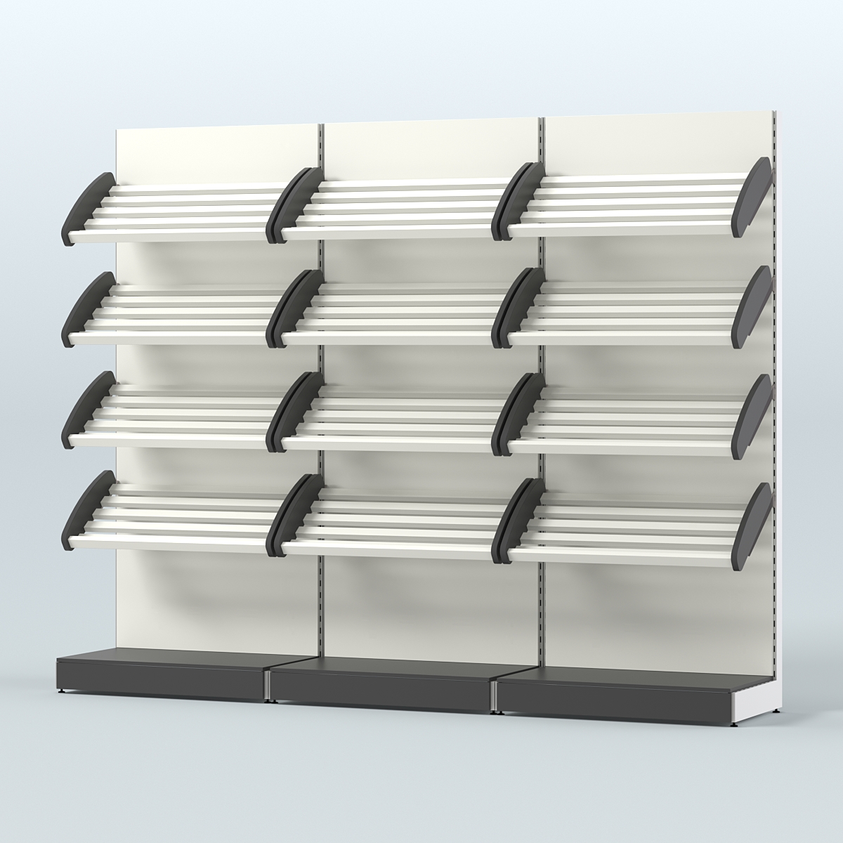 Стеллаж для хлеба и выпечки с четырьмя наклонными полками трех-секционный СХНП-04 Черный и Белый