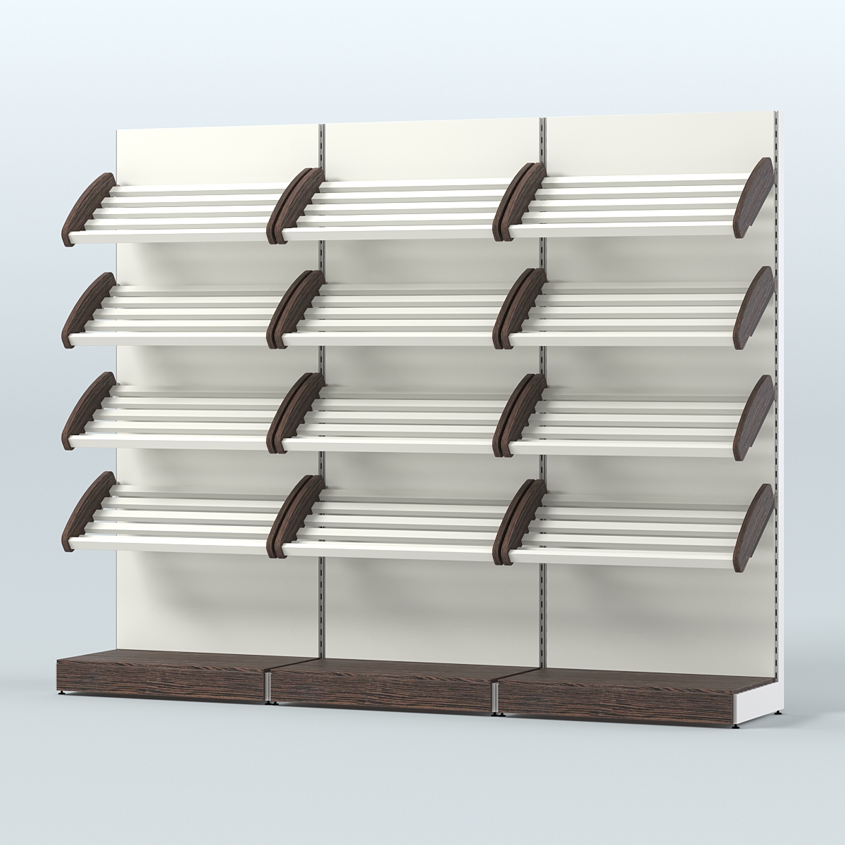 Стеллаж для хлеба и выпечки с четырьмя наклонными полками трех-секционный СХНП-04 Дуб Венге + Белый