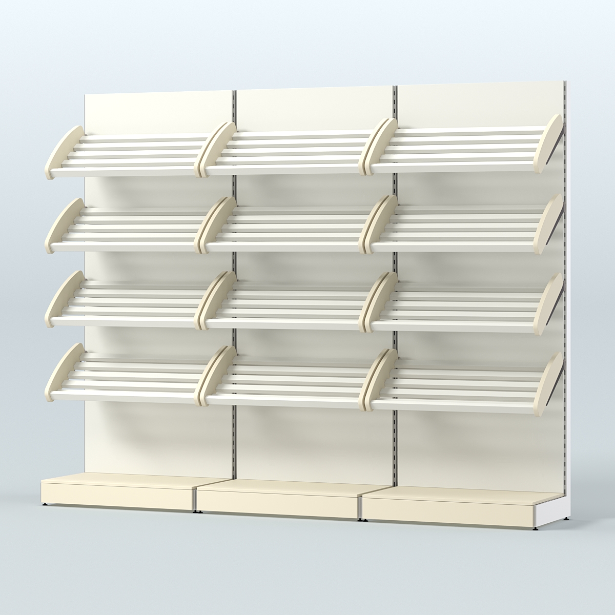 Стеллаж для хлеба и выпечки с четырьмя наклонными полками трех-секционный СХНП-04 Крем Вайс + Белый